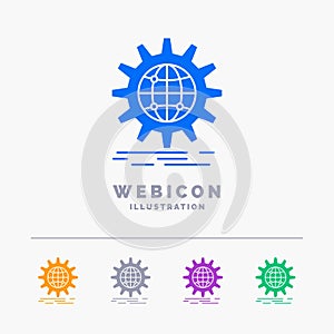 international, business, globe, world wide, gear 5 Color Glyph Web Icon Template isolated on white. Vector illustration