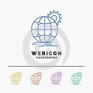 international, business, globe, world wide, gear 5 Color Line Web Icon Template isolated on white. Vector illustration