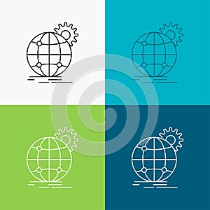 international, business, globe, world wide, gear Icon Over Various Background. Line style design, designed for web and app. Eps 10