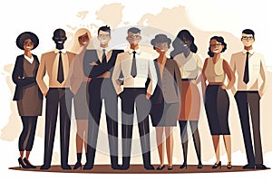 International business man and woman team. Group of office workers people standing together teamwork concept