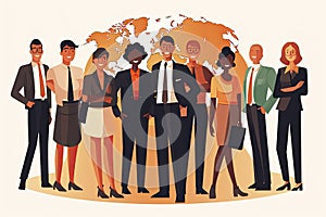 International business man and woman team. Group of office workers people standing together teamwork concept