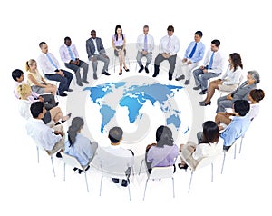 International Business Meeting with World Map
