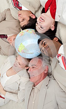 International business people lying on the floor