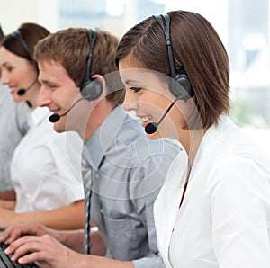 International business team with headset on