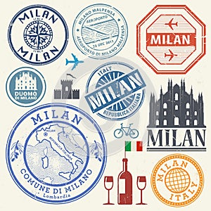 International business travel visa stamps or symbols set Italy,