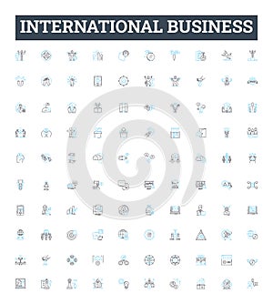 International business vector line icons set. Global, Trade, Export, Import, Multinational, Commerce, Corporate
