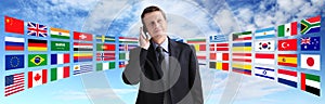 International businessman talking on the phone, global communication