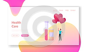 International Cardiological Day Landing Page Template. Character Holding Red Heart Shaped Balloons with Medical Pills photo