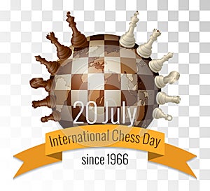 The International chess day is celebrated annually on July 20, Chess pieces are located photo