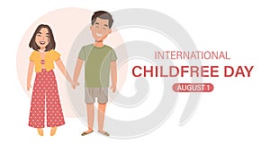 International Childfree Day banner. Happy young married couple without children. Childfree ideology. Voluntary childlessness