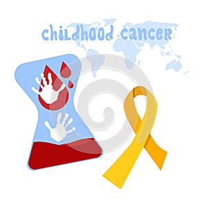 International Childhood cancer day.Hourglass with blood. Incurable diseases.
