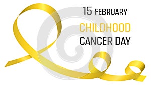 International childhood cancer day. Poster with yellow ribbon. Medical banner. International health campaign. World childhood