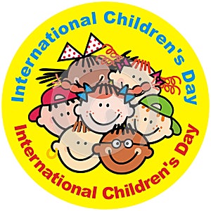 International Children`s Day, group of little kids, circle frame, eps.