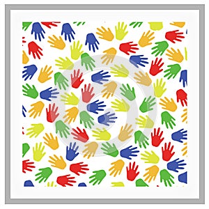International children's day illustration with colorful hands background