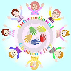 International children's day illustration with eight children