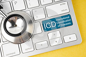 The International Classification of Diseases and Related Health Problem 10 Revision or ICD-10 and stethoscope medical on computer