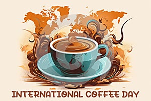 International Coffee Day celebration abstract illustration of a cup of coffee.