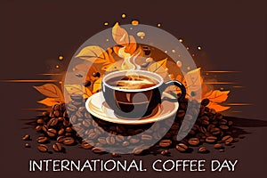 International Coffee Day celebration illustration of a steaming cup of coffee.