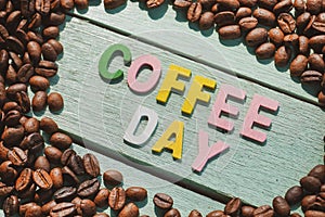 International Coffee Day on the wooden background