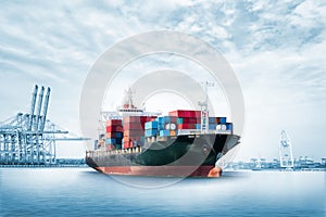 International Container Cargo ship in the ocean, Freight Transportation, Shipping, Nautical Vessel