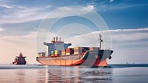 International Container Cargo ship in the sea, import export business, Cargo ship at the port, Freight Transportation, Shipping,