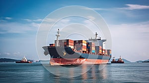 International Container Cargo ship in the sea, import export business, Cargo ship at the port, Freight Transportation, Shipping,