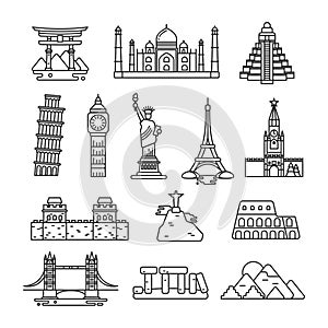 International country landmark vector line icons