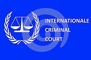 International Criminal Court with (ICC) logo, text on blue background, poster banner template design, anniversary Rome