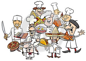 International cuisine chefs group cartoon