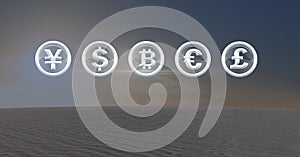 International Currency icons in desert