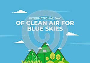 International day of clean air for blue skies with mountain hill on blue background