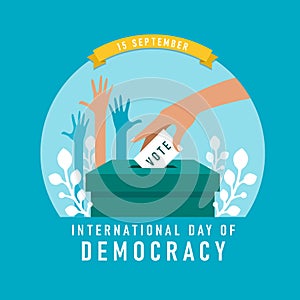 International day of democracy banner with The hand was lowering the vote card and hands was raised vector design photo