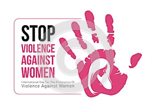 International Day For The Elimination Of Violence Against Woman banner - pink woman cry in hand stop sign