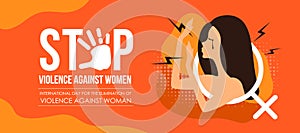 International Day for the Elimination of Violence Against Women - The woman cry and raised her hand to defend herself with female