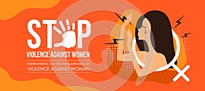 International Day for the Elimination of Violence Against Women - The woman cry and raised her hand to defend herself with female photo