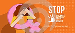 International Day for the Elimination of Violence Against Women - The woman raised her hand to defend herself and female sign