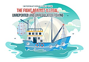 International Day for the Fight Against Illegal, Unreported and Unregulated Fishing Vector Illustration with Rod Fish