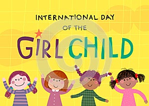International Day of the girl child background with little girls