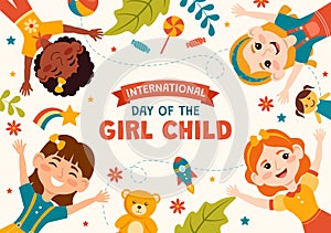 International Day of the Girl Child Vector Illustration with Little Girls for Awareness and Human Rights in Flat Kids Cartoon