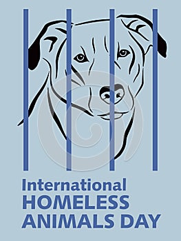 International day of homeless animals. Linear drawing of a sad dog