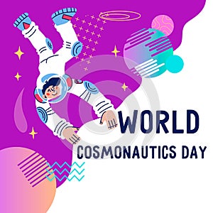 International day of human space or Cosmonautics day banner flat vector illustration