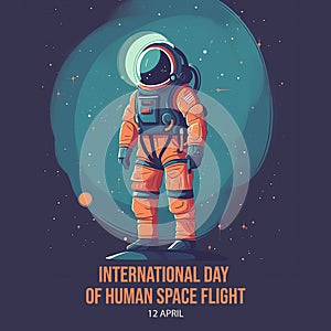 International day of human space flight. World astronomy day. Creative flat composition. Cosmonautic day banner AI generative