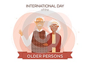 International day of the older persons vector illustration. Black woman and a white man. Design for posters, cards