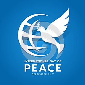 International day of peace banner with white dove of Peace and world sign on blue background vector design