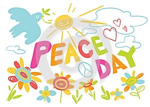 International day of peace. Children doodles. Vector illustration