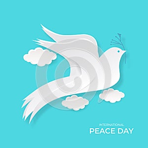 International day of peace.Vector illustration of white paper cutout doves.
