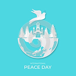 International day of peace.Vector illustration of white paper cutout doves.