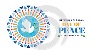 International day of peace white dove and abstract geometric circle banner design