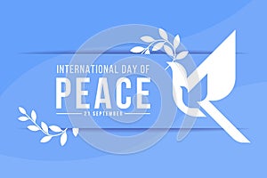 International day of peace - white dove of peace to fly with an Olive Branch of a Leaf sign on abstract curve blue texture