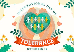 International Day for Tolerance Vector Illustration on November 16 with Holding Hands of Different Skin Color for Human Solidarity